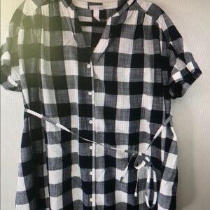 Black and White Plaid Button-Up Dress